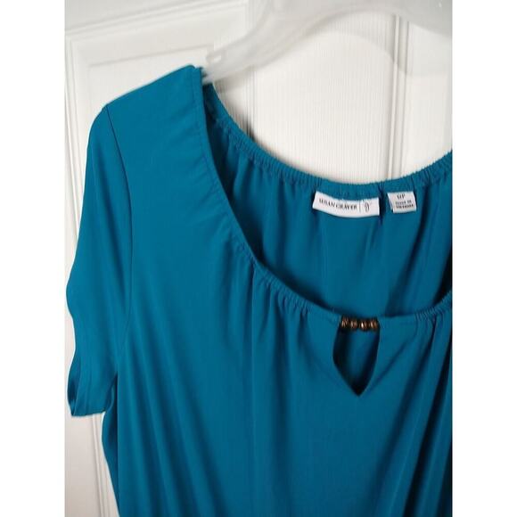 Susan Graver Aqua Shift Shorts Lined beaded VNeck Dress. Size 1XP - Picture 9 of 13